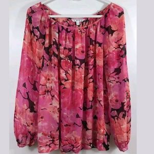 Cabi #590 Small Pink Floral Sheer Blouse